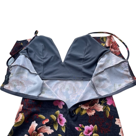 TRAC Women’s Size Medium Pink Orange Gray Floral Bodycon Form Fitting Mini Dress - Picture 10 of 11